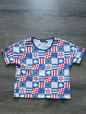 Mighty Atom Tezuka Productions Crop Tee Red White Blue All Over Print Size S